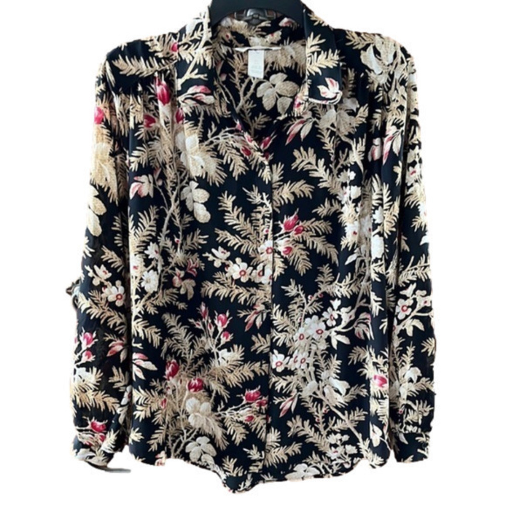 H&M Women’s black and cream blouse top size large preloved